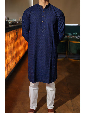 Heavy Embroidery Sequins Blue Kurta